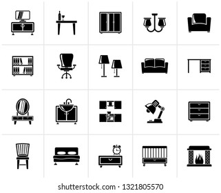 Black furniture and home equipment icons - vector icon set