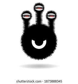 Black furry monster with one eye and three mouths. Screaming character with
teeth for Halloween postcard
