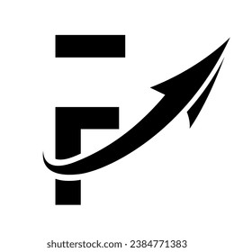 Black Futuristic Letter F Icon with an Arrow on a White Background