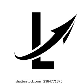 Black Futuristic Letter L Icon with an Arrow on a White Background