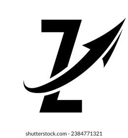 Black Futuristic Letter Z Icon with an Arrow on a White Background