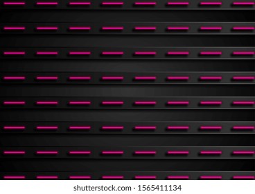 Black futuristic stripes with neon purple light. Abstract corporate geometric background. Hi-tech glowing graphic design. Vector illustration