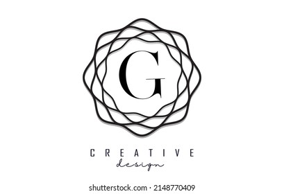 Black G letter logo with wavy circle element. Vector with monogram design and luxury.