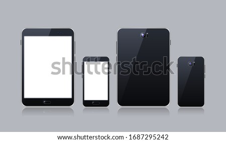 Black Gadget with Blank Touch Screen . Isolated Elements on Grey Background