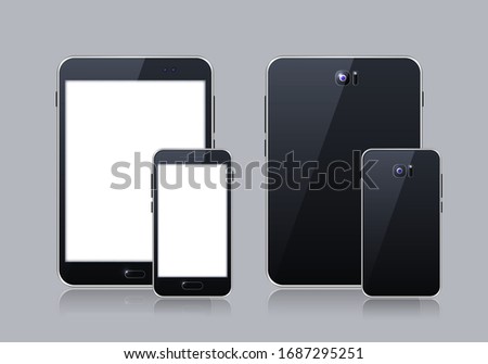 Black Gadget with Blank Touch Screen . Isolated Elements on Grey Background