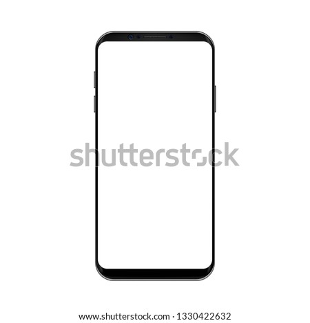 Black gadget phone template, concept of mobile with blank screen for showing your design, presentation application. Vector realistic illustration.