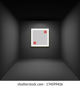 black gallery room background in perspective whith square frame illustration vector