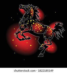 Black galloping horse on a black background