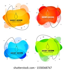 Black Gallows rope loop hanging icon isolated on white background. Rope tied into noose. Suicide, hanging or lynching. Set abstract banner with liquid shapes. Vector Illustration