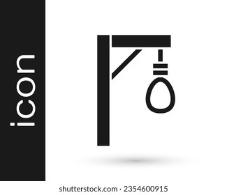 Black Gallows rope loop hanging icon isolated on white background. Rope tied into noose. Suicide, hanging or lynching.  Vector