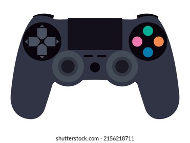 Black game console control on white background.
