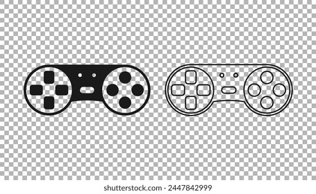Black Game controller or joystick for game console icon isolated on transparent background.  Vector