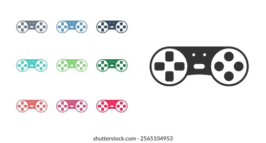 Black Game controller or joystick for game console icon isolated on white background. Set icons colorful. Vector