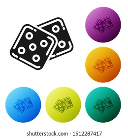 Black Game dice icon isolated on white background. Casino gambling. Set icons colorful circle buttons. Vector Illustration