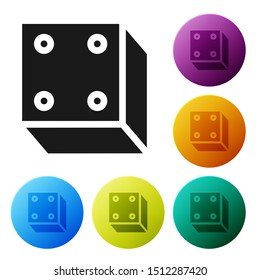 Black Game dice icon isolated on white background. Casino gambling. Set icons colorful circle buttons. Vector Illustration