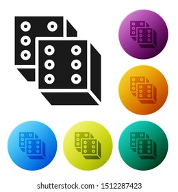 Black Game dice icon isolated on white background. Casino gambling. Set icons colorful circle buttons. Vector Illustration