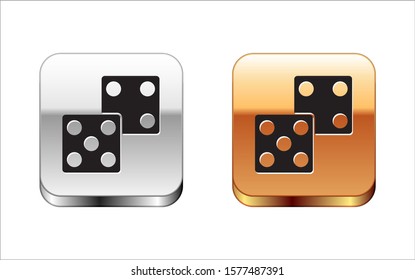 Black Game dice icon isolated on white background. Casino gambling. Silver-gold square button. Vector Illustration
