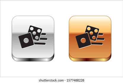 Black Game dice icon isolated on white background. Casino gambling. Silver-gold square button. Vector Illustration