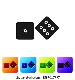 Black Game dice icon isolated on white background. Casino gambling. Set icons in color square buttons. Vector Illustration