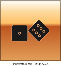 Black Game dice icon isolated on gold background. Casino gambling.  Vector Illustration