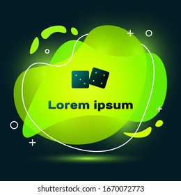Black Game dice icon isolated on black background. Casino gambling. Abstract banner with liquid shapes. Vector Illustration