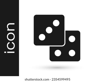 Icono de dados de juego negro aislado en fondo blanco. Juego de casino.  Vector