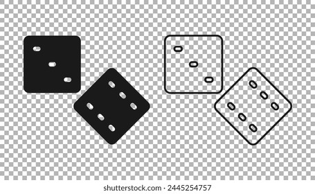Schwarzes Spiel Würfel Symbol isoliert auf transparentem Hintergrund. Casino Glücksspiel.  Vektorgrafik