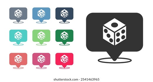 Icono de dados de juego negro aislado sobre fondo blanco. Casino de apuestas. Establecer iconos coloridos. Vector