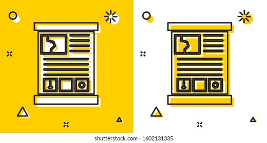 Black Game guide icon isolated on yellow and white background. User manual, instruction, guidebook, handbook. Random dynamic shapes. Vector Illustration