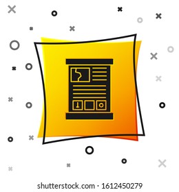 Black Game guide icon isolated on white background. User manual, instruction, guidebook, handbook. Yellow square button. Vector Illustration