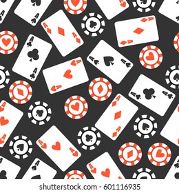 Black Game Seamless Background. Casino Cards Pattern. 