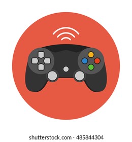 Black gamepad. Game controller in the circle. Flat vector illustration.
