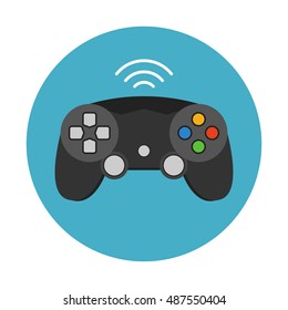 Black gamepad. Game controller in the circle. Flat vector illustration.