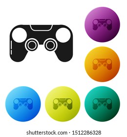 Black Gamepad icon isolated on white background. Game controller. Set icons colorful circle buttons. Vector Illustration