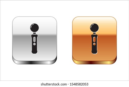 Black Gamepad icon isolated on white background. Game controller. Silver-gold square button. Vector Illustration