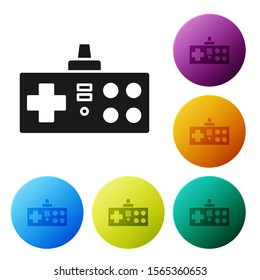 Black Gamepad icon isolated on white background. Game controller. Set icons colorful circle buttons. Vector Illustration