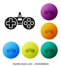 Black Gamepad icon isolated on white background. Game controller. Set icons colorful circle buttons. Vector Illustration