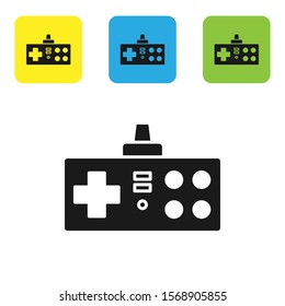 Black Gamepad icon isolated on white background. Game controller. Set icons colorful square buttons. Vector Illustration