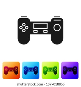 Black Gamepad icon isolated on white background. Game controller. Set icons in color square buttons. Vector Illustration