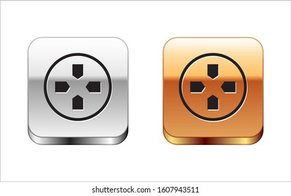 Black Gamepad icon isolated on white background. Game controller. Silver-gold square button. Vector Illustration