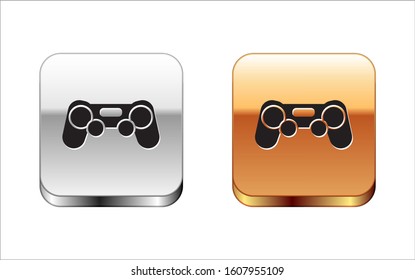 Black Gamepad icon isolated on white background. Game controller. Silver-gold square button. Vector Illustration
