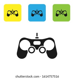 Black Gamepad icon isolated on white background. Game controller. Set icons colorful square buttons. Vector Illustration