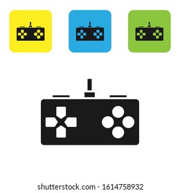 Black Gamepad icon isolated on white background. Game controller. Set icons colorful square buttons. Vector Illustration