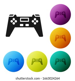 Black Gamepad icon isolated on white background. Game controller. Set icons in color circle buttons. Vector Illustration