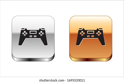 Black Gamepad icon isolated on white background. Game controller. Silver-gold square button. Vector Illustration