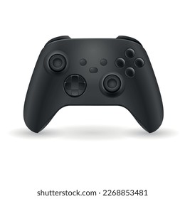 El gamepad negro aislado en el fondo blanco. Ilustración vectorial EPS10 con gradientes simples.