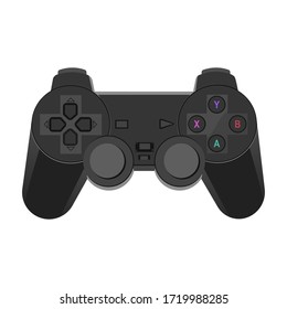 Black gaming controller vector illustration isolated on white background, cartoon design, game