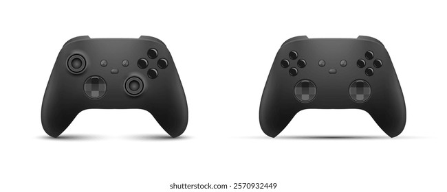 Black Gaming Controllers Front View Vector Set