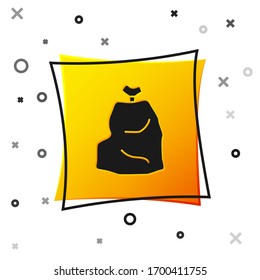 Black Garbage bag icon isolated on white background. Yellow square button. Vector Illustration