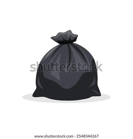 Black garbage bag isolated flat vector illustration on white background